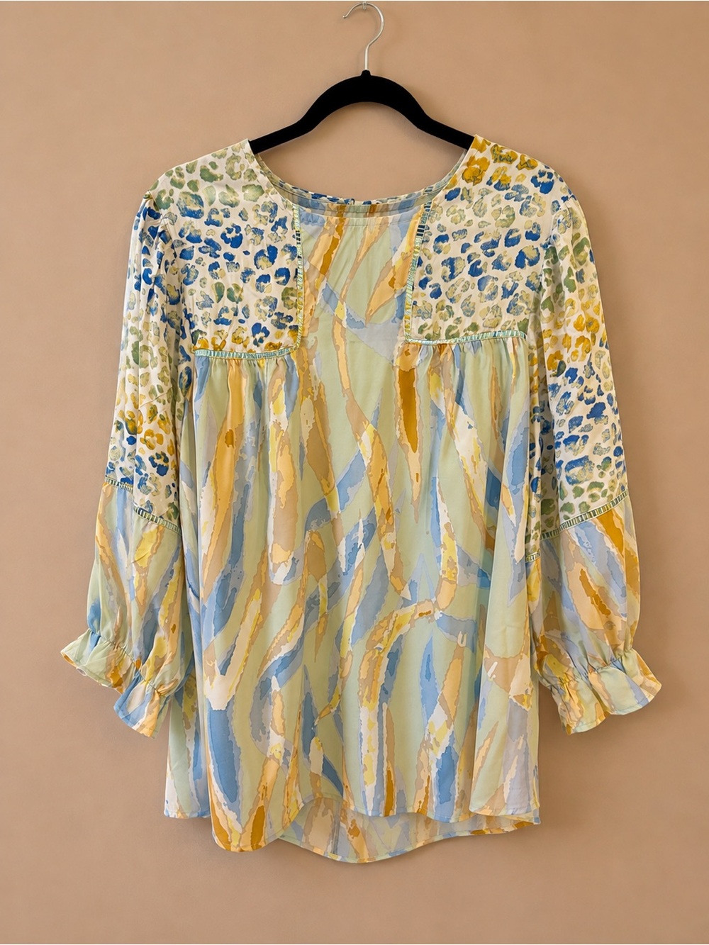 Umgee Light Blue and Yellow Patterned Peasant Tunic